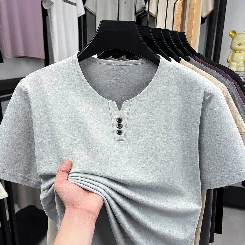 Men's Soft Henley Tee - Three-Button Detail, Short Sleeve Casual