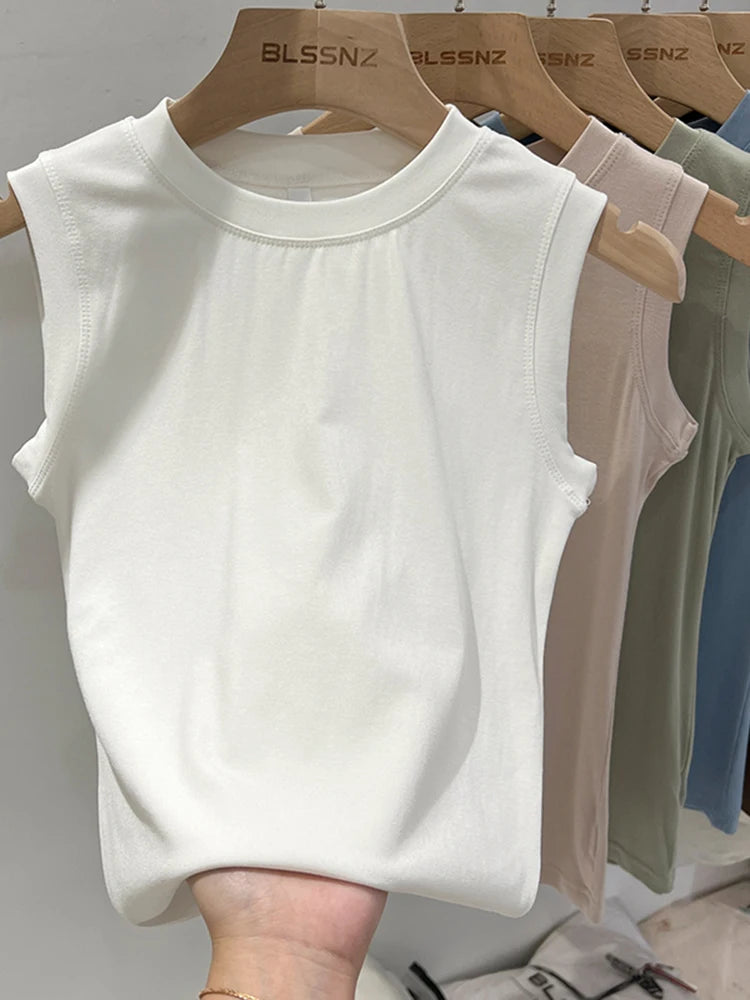 zjaiss 2026 Cotton Tops Neck Summer Basic Shirts White Black Casual Sport Vest Off Shoulder Green Women's Tank Top