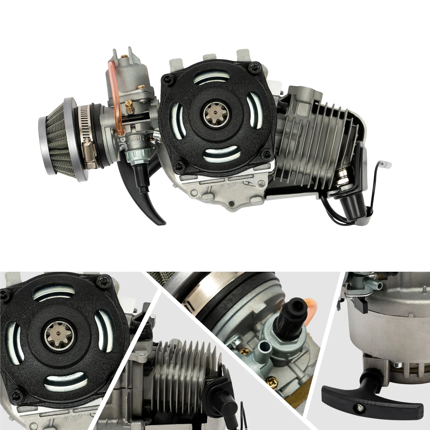 49cc Two-Stroke Motor Engine, 3HP, 12500 RPM, Large 0.32gal Fuel Tank, Durable Build