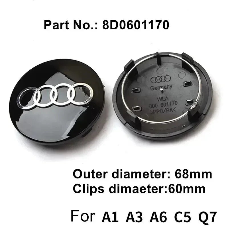 Audi 4pcs Wheel Center Caps - 60mm, 61mm, 68mm, 69mm