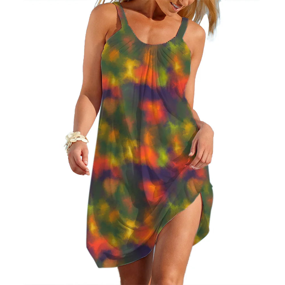 Women's A-line Slip Dress Girls Elegant Tie Dye Clothes Casual Clothes Sale Woman Loose Daily Wear Streetwear Lady Soft Dresses