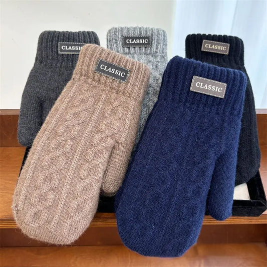 Unisex Fleece Lined Knit Gloves - Windproof Winter Driving Gloves