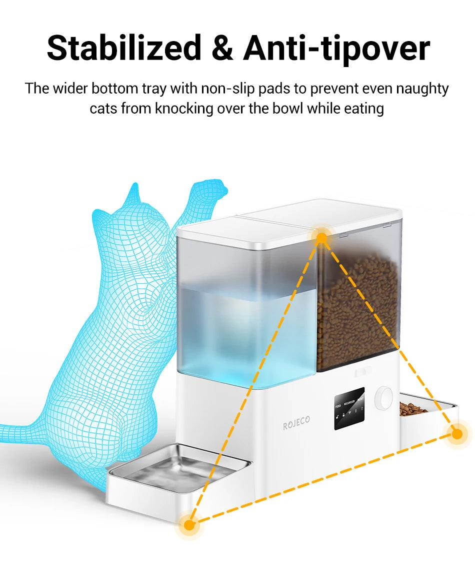 Automatic Pet Feeder with Water Fountain, 5L Food and 3.5L Water