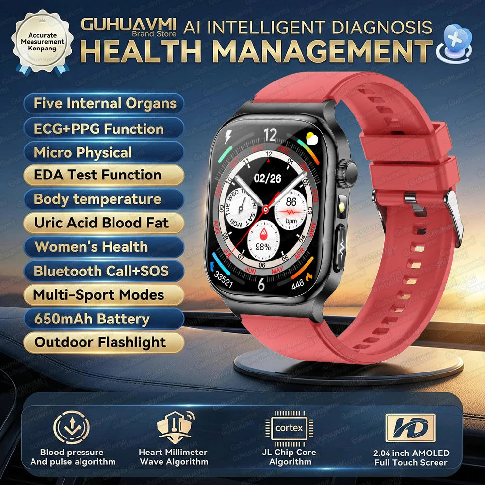 2026 Five-Organ Health Smart Watch – Body Fat, Uric Acid, ECG, Blood Pressure & Bluetooth Call | Men & Women