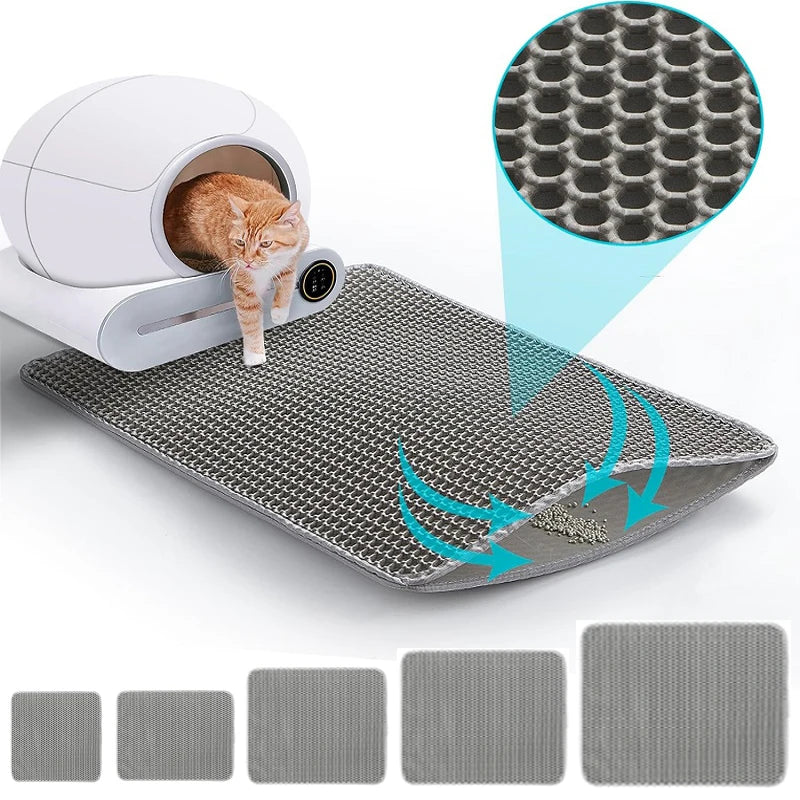 Large Waterproof Cat Litter Trapping Mat – Non-Slip Double Layer Litter Box Pad | 4 Sizes (Black, Grey, Khaki)