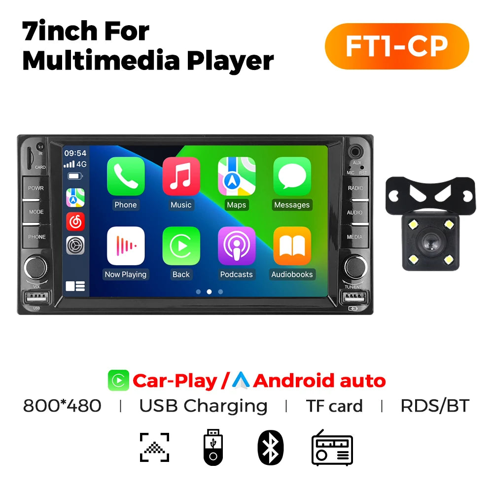 MEKEDE 7" 2-DIN Car Stereo — Wired CarPlay & Android Auto, HD Touchscreen, Bluetooth, USB, FM Radio