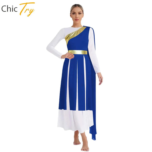Women's one-shoulder metallic praise dance dress