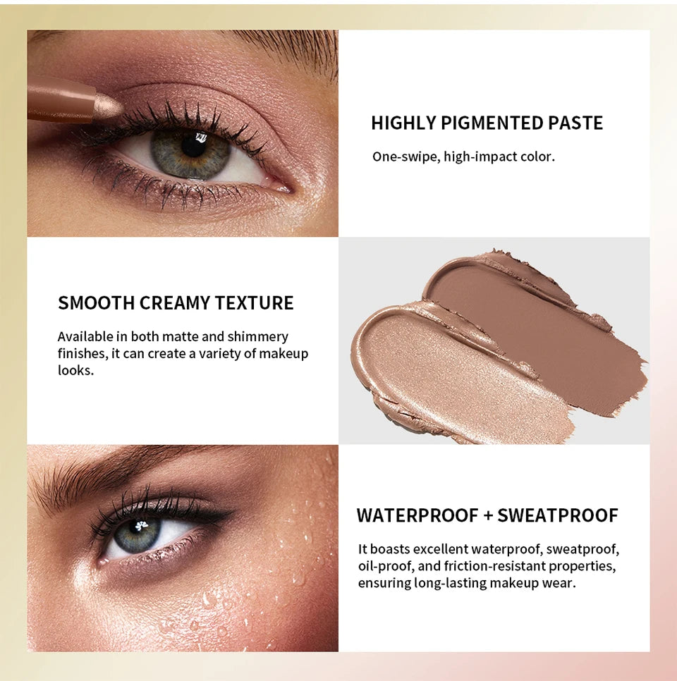 Waterproof Eyeshadow Sticks Long Lasting High Pigmented Shimmer Glitter And Matte Neutral Brown Eyeshadow Pencil Crayon Makeup