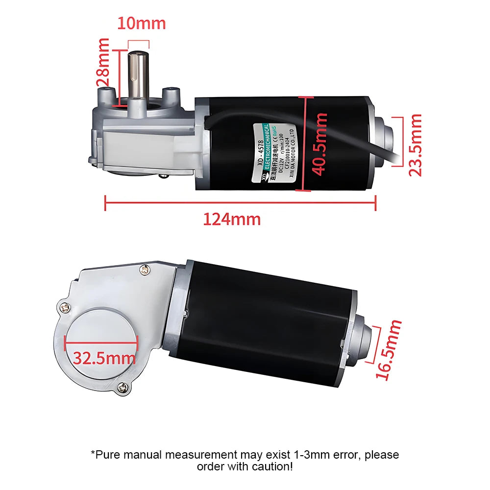 12V DC Worm Gear Reducer Motor Forward and Reverse High Torque Slow Speed Transmission Motor Power Failure Self-locking Motor