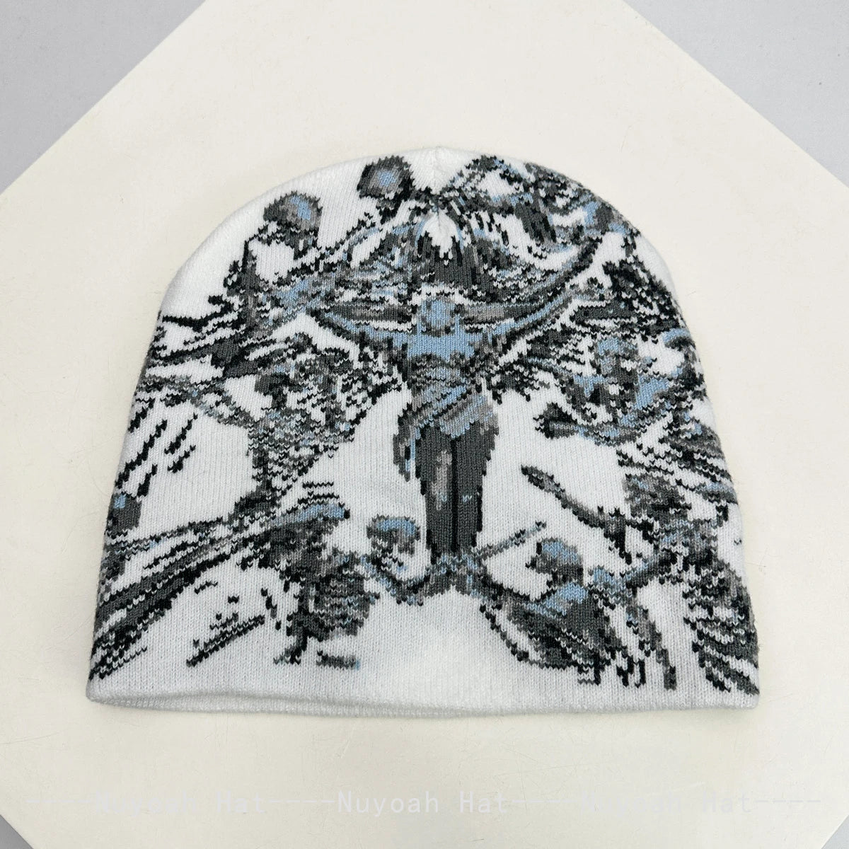 Angel Skull Jacquard Beanie, Unisex Knit Hat
