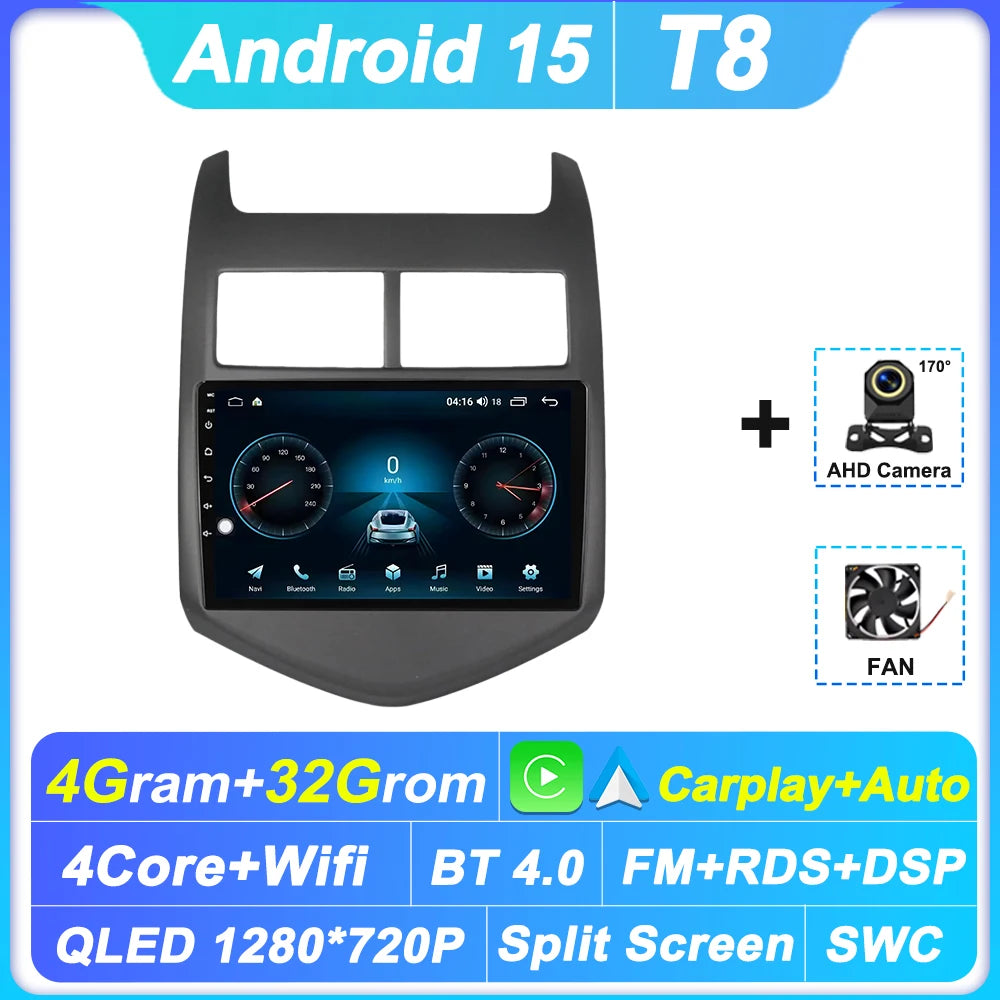 2din Carplay Auto For Chevrolet Aveo2 Sonic T300 2011-2015 Android 15 8 Core Car Radio Multimedia Radio Player GPS Navigation BT