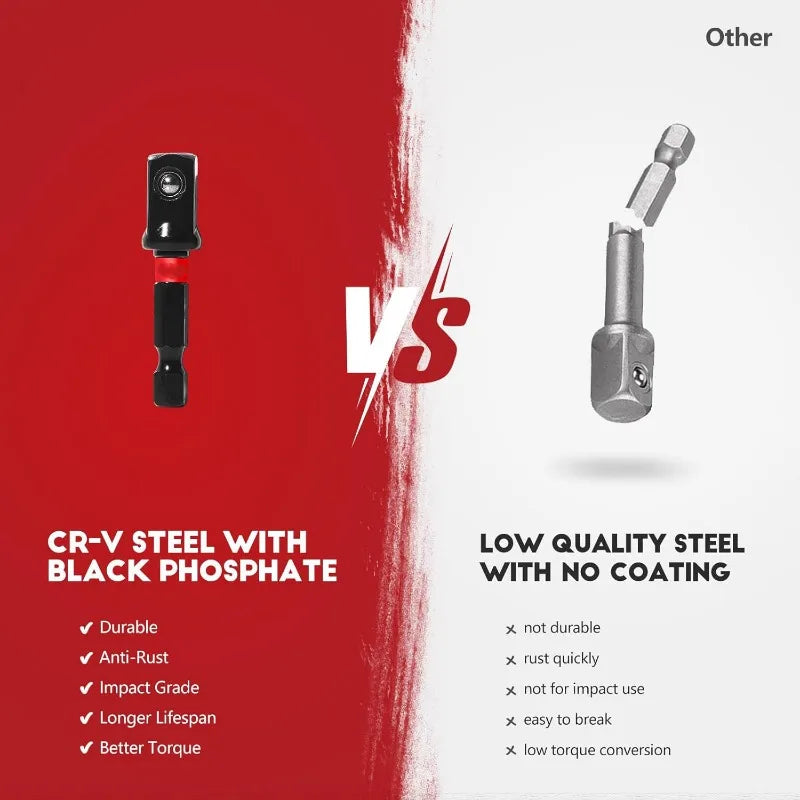 Impact Socket Adapter 1/4" 3/8" 1/2" Square Socket Driver Extension Bit Power Tools Hex Shank Impact Driver Socket Adapter