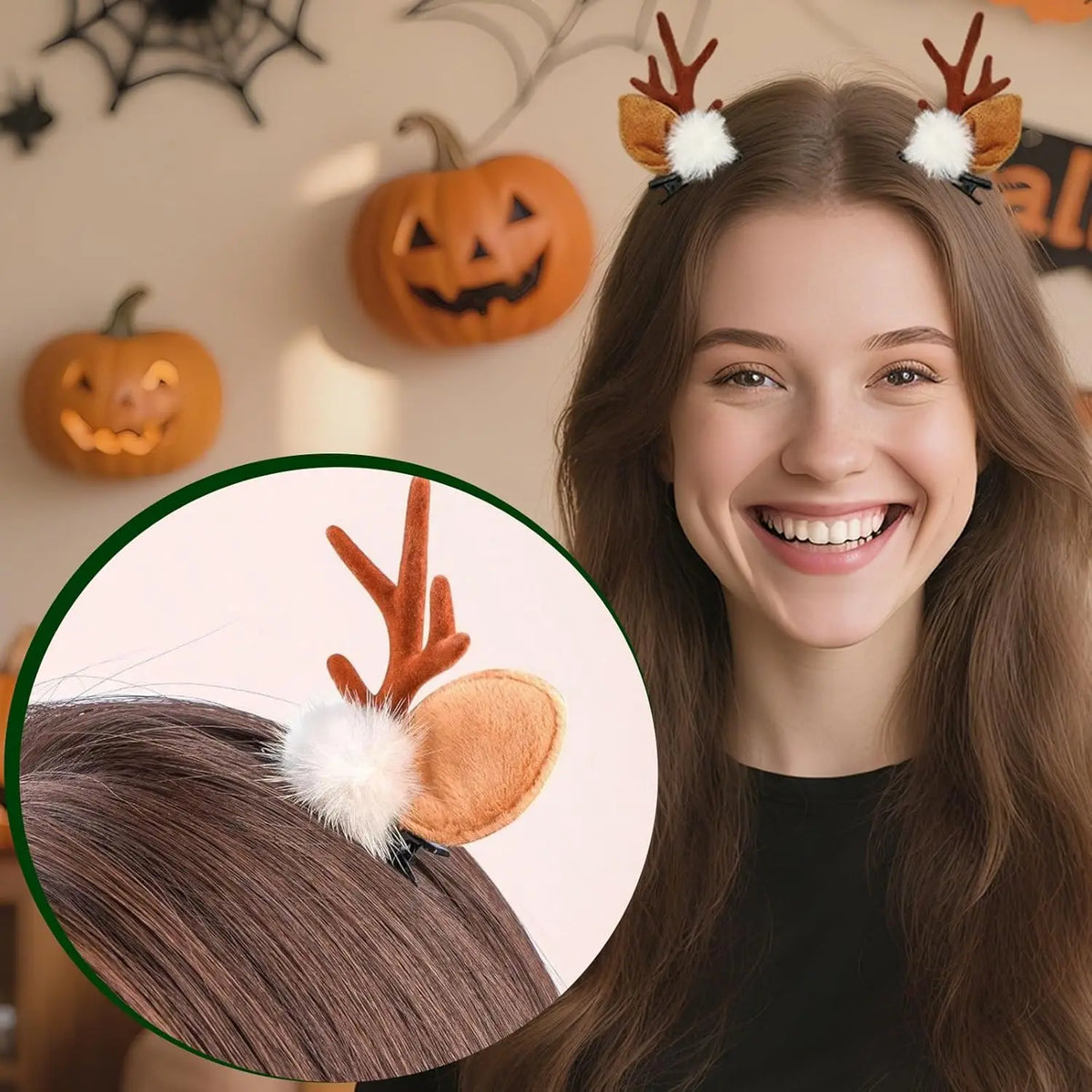 1/2Pairs Christmas Reindeer Antlers Deer Ears Headband for Women Cute Christmas Hair Clips Accessory