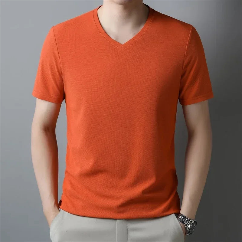 Men's Waffle V-Neck Tee - Short Sleeve, Soft Comfortable Summer