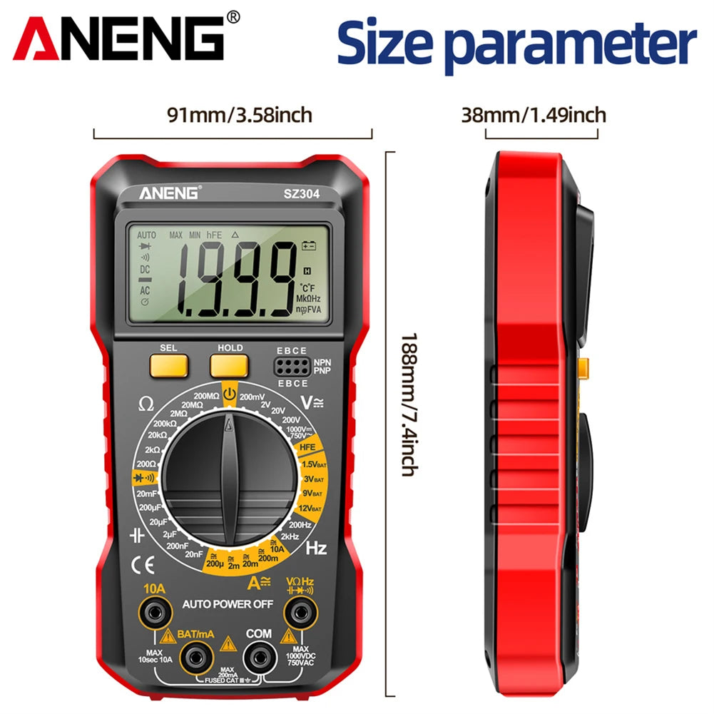 ANENG Digital Multimete True RMS Handheld Multifunction High Precision Tester NCV AC/DC Votage Current Resistance Ohm Tool