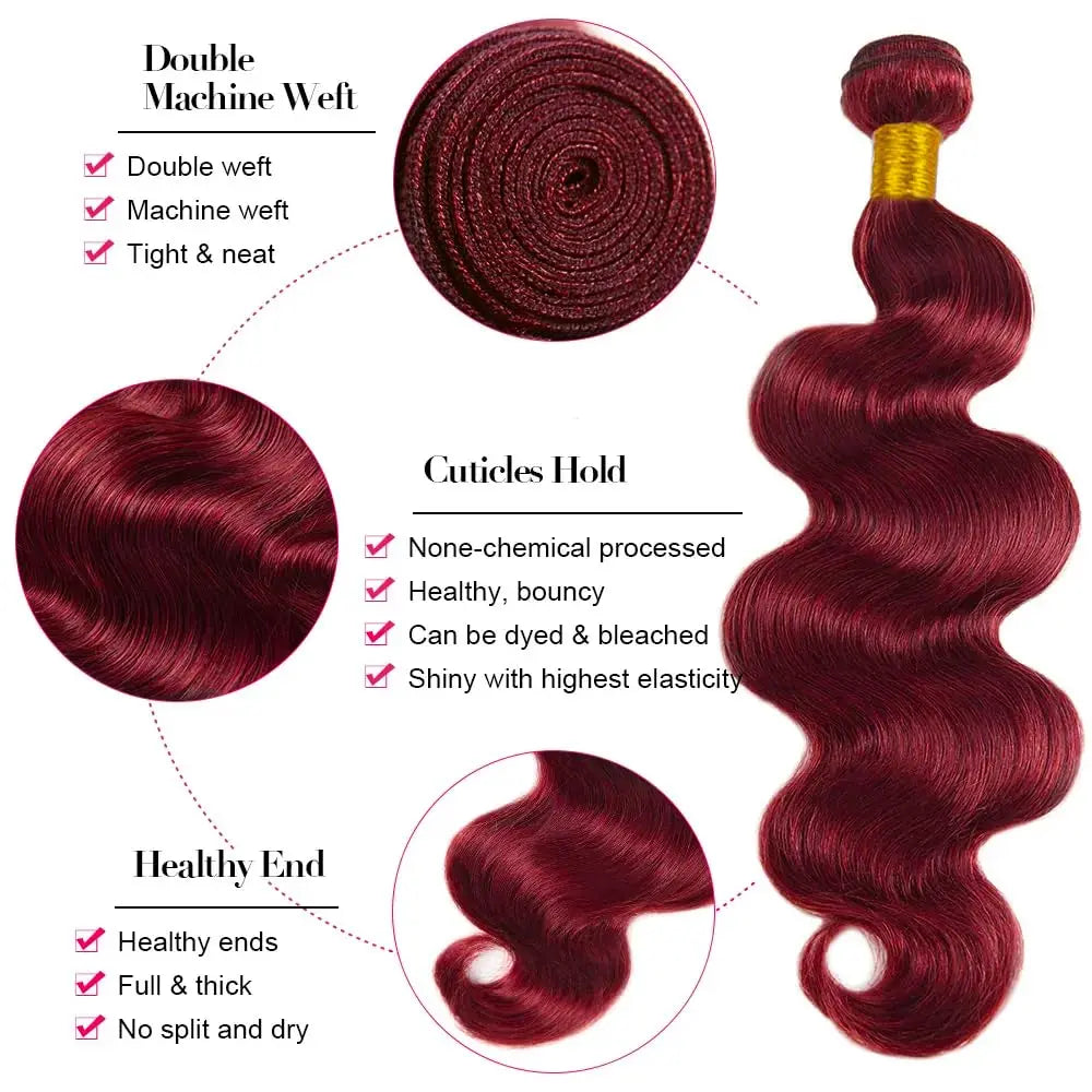 30 Inch Burgundy 99J Body Wave Bundles Colored Wine Human Hair Bundles With Closure Brazilian Remy Virgin Hair Weave Extensions