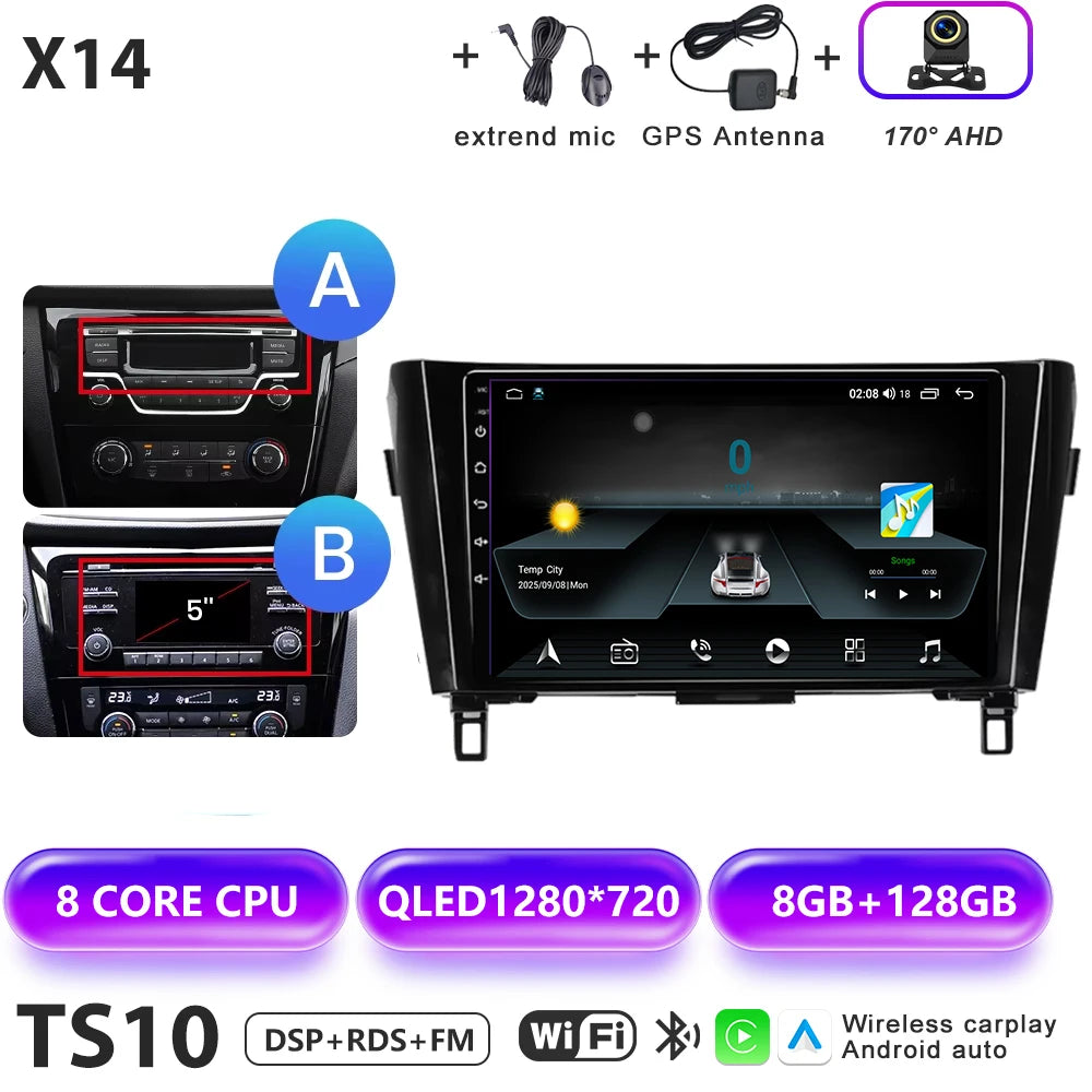 Wireless CarPlay Android Auto Car Radio for Nissan Qashqai J11 X-Trail 3 2013-2017 avigation GPS Car Radio Multimedia Video Play