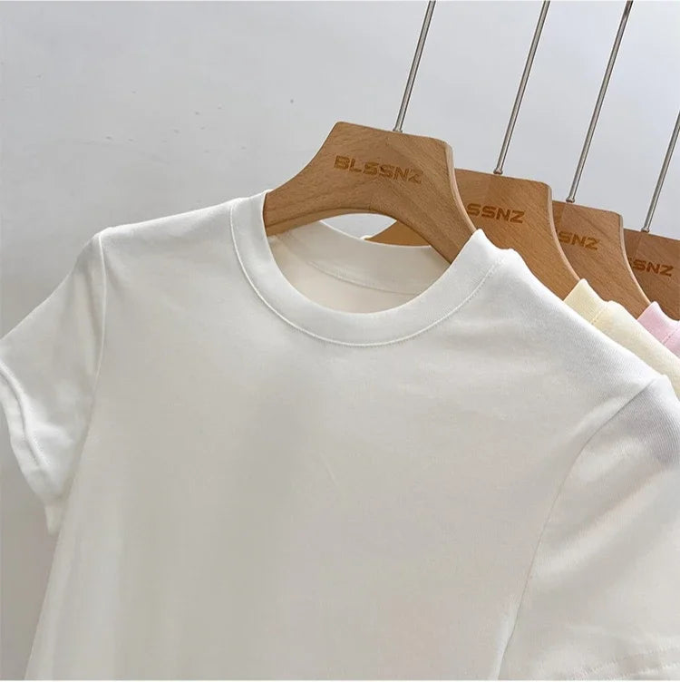 Zjaiss 2026 O-Neck Fashion T-Shirt Summer Sexy Basic Top Solid Short Sleeve Womens Tshirt Casual Korean Tee Streetwear