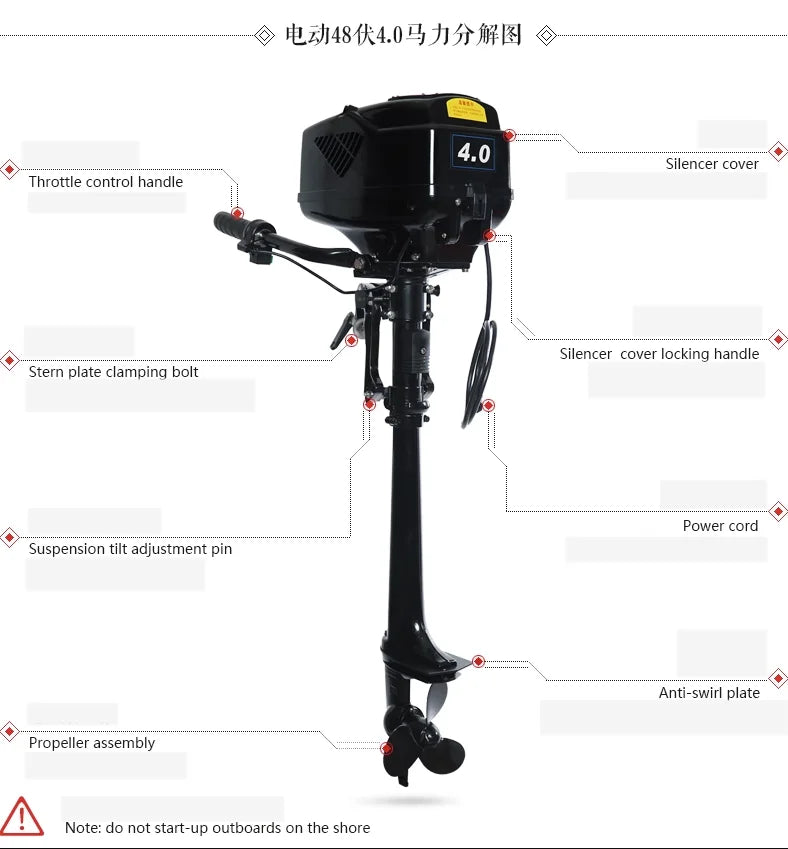 1000W 48V HANGKAI Fishing Boat 4HP Electric Outboards Short/Long Shaft Heavy Duty Marine Motor Engine Propeller Trolling