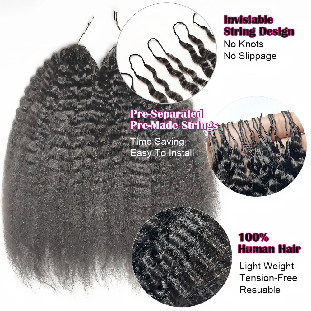 12A Invisible String Kinky Straight Crochet Human Hair Feather Hair Extensions PreLooped Yaki Straight Crochet Hair For Braiding