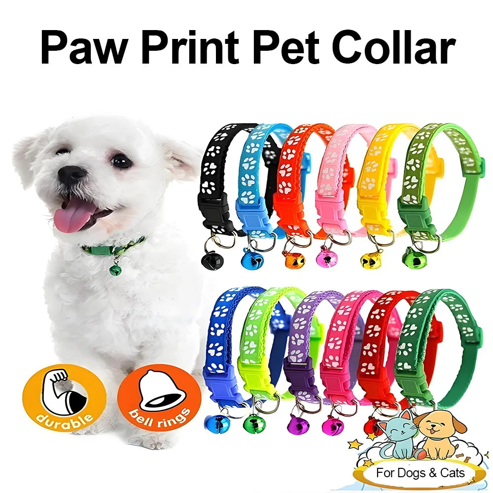 Paw Print Cat & Dog Collar - Quick-Release Bell Collar
