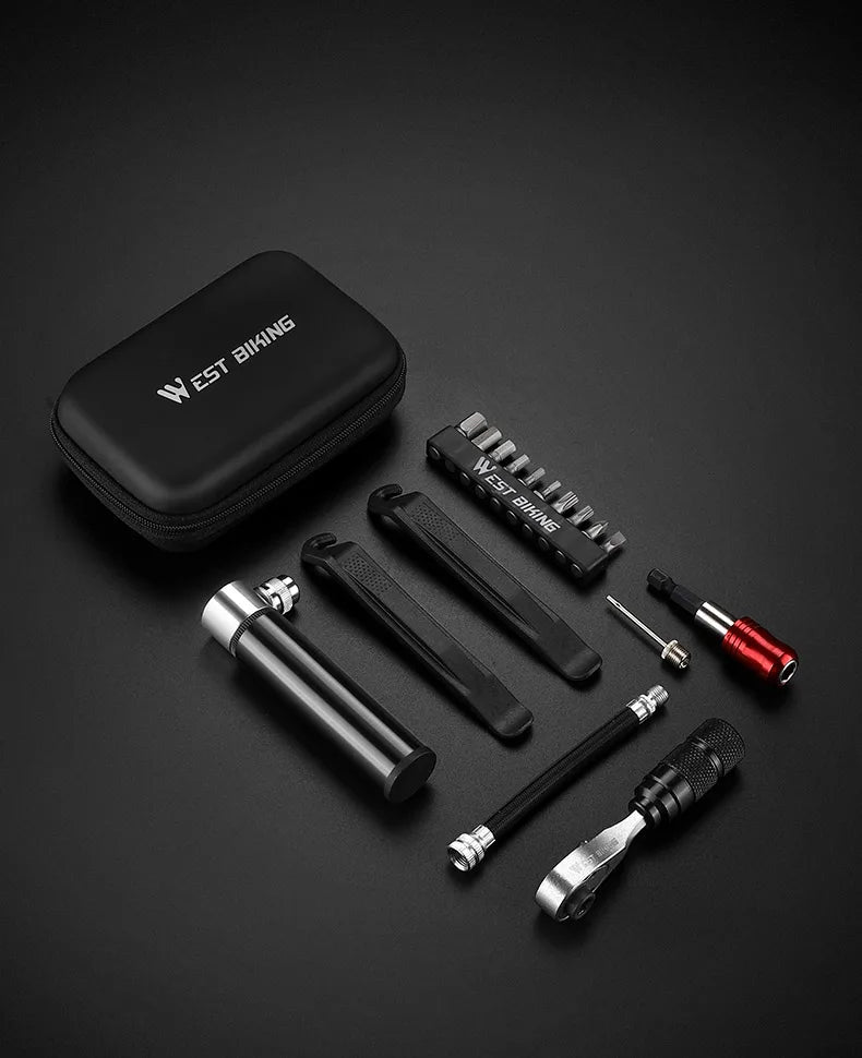 WEST BIKING Professional Bike Tools Portable Ratchet Wrench kit Tire Lever Mini Pump Multifunction Tools Road Bike MTB Accessory