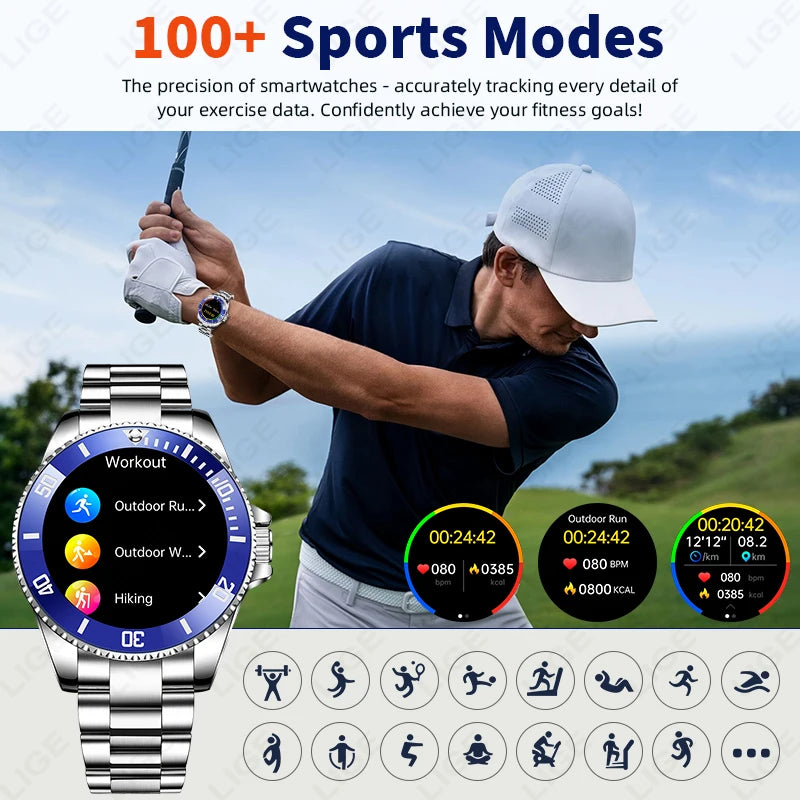 LIGE 2026 Luxury Smart Watch – Bluetooth Call, Health Monitoring & Multi-Sport | Men & Women Gift