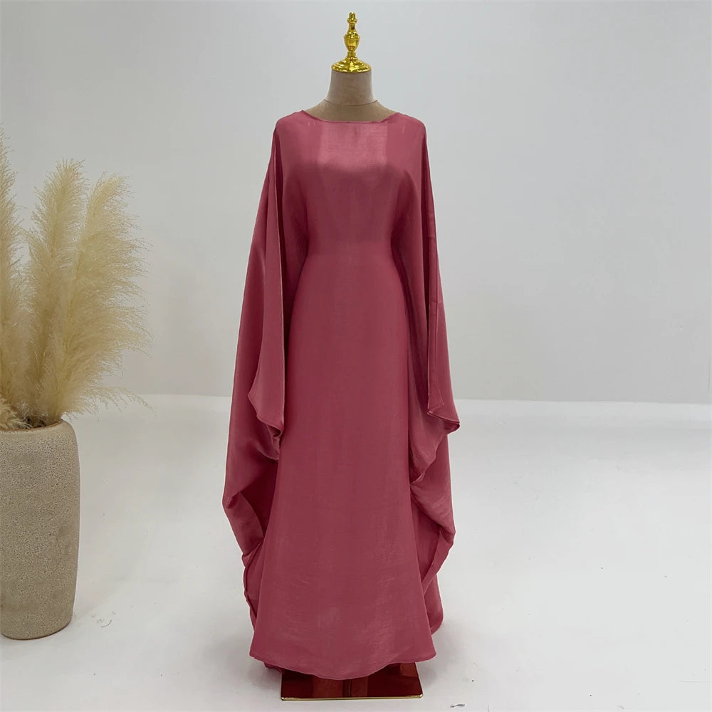 Shimmer Batwing Satin Abaya – Luxury Muslim Kaftan Dress for Eid & Ramadan