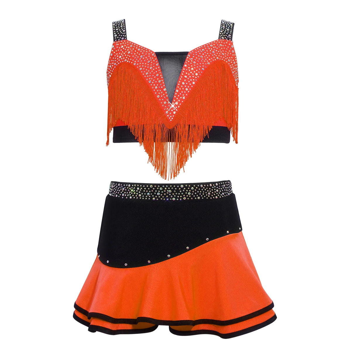 Girls fringe top and skirt Latin dance set