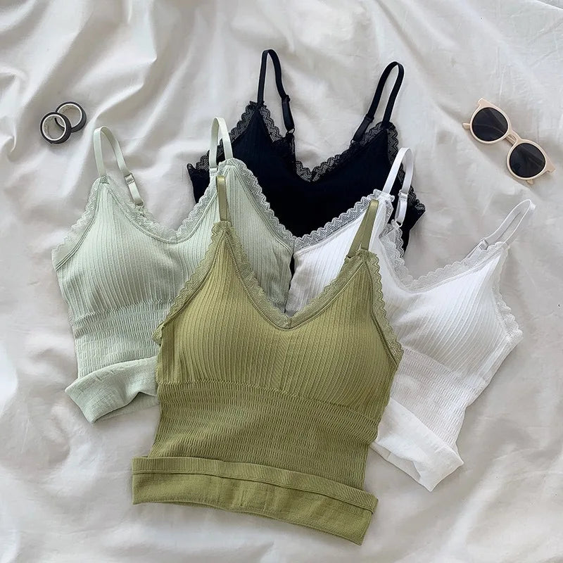 Women's Padded Lace Camisole — Sleeveless Tank Top with Bra