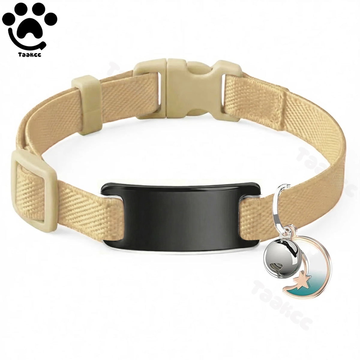Customized Fashion Elastic Cat Collar Free Engraved Puppy Kitten Anti-lost Pet ID Nameplate Necklace With Bell & Moon Ornament