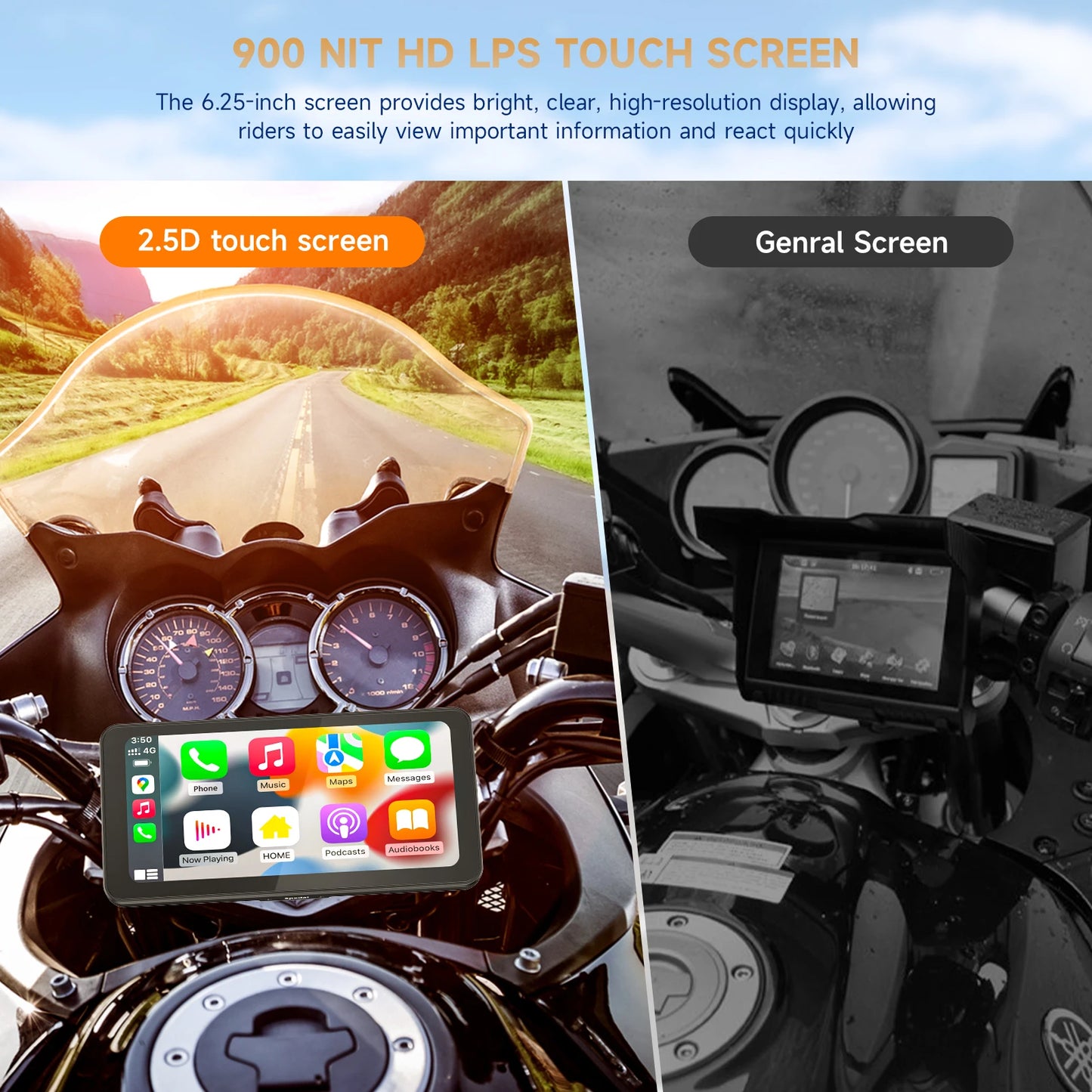 6.25 Inch Portable Mototorcycle Wireless Apple Carplay/Android Auto GPS Navigator touch screen Spedal CL871