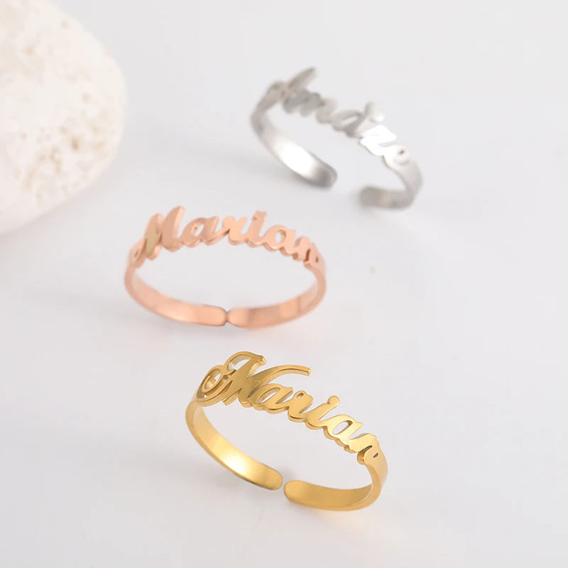 Custom Double First Name Finger Ring For Women Men Personalized Couple Family Gift Gold Color Stainless Steel Metal Jewelry