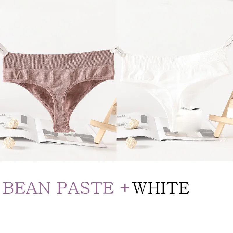 2PCS/Set G-String Seamless Panties Women Thongs Sexy Lingerie Solid Color Female High Waist Thongs Women's Underwear