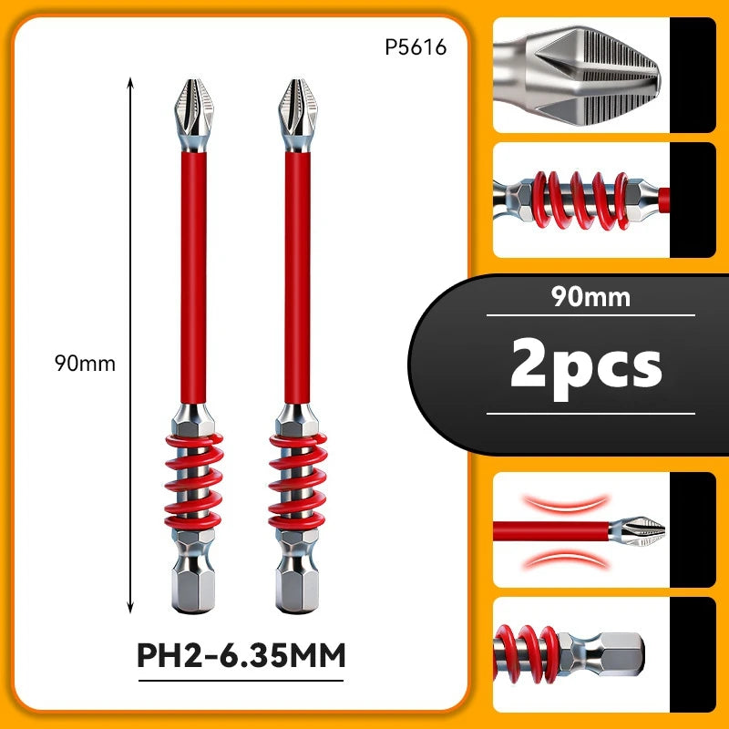 Spring Screwdriver Bits Magnetic PH2 Driver Screw Anti-slip 60/90/110mm 1/4'' Hex Shank Drill Head Electric Repair Tool