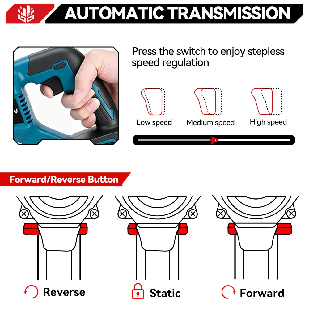 ONEVAN 3000W Cordless Reciprocating Saw Adjustable Speed Chainsaw Wood Metal Pipe Cutting Electric Saw For Makita Battery Pin