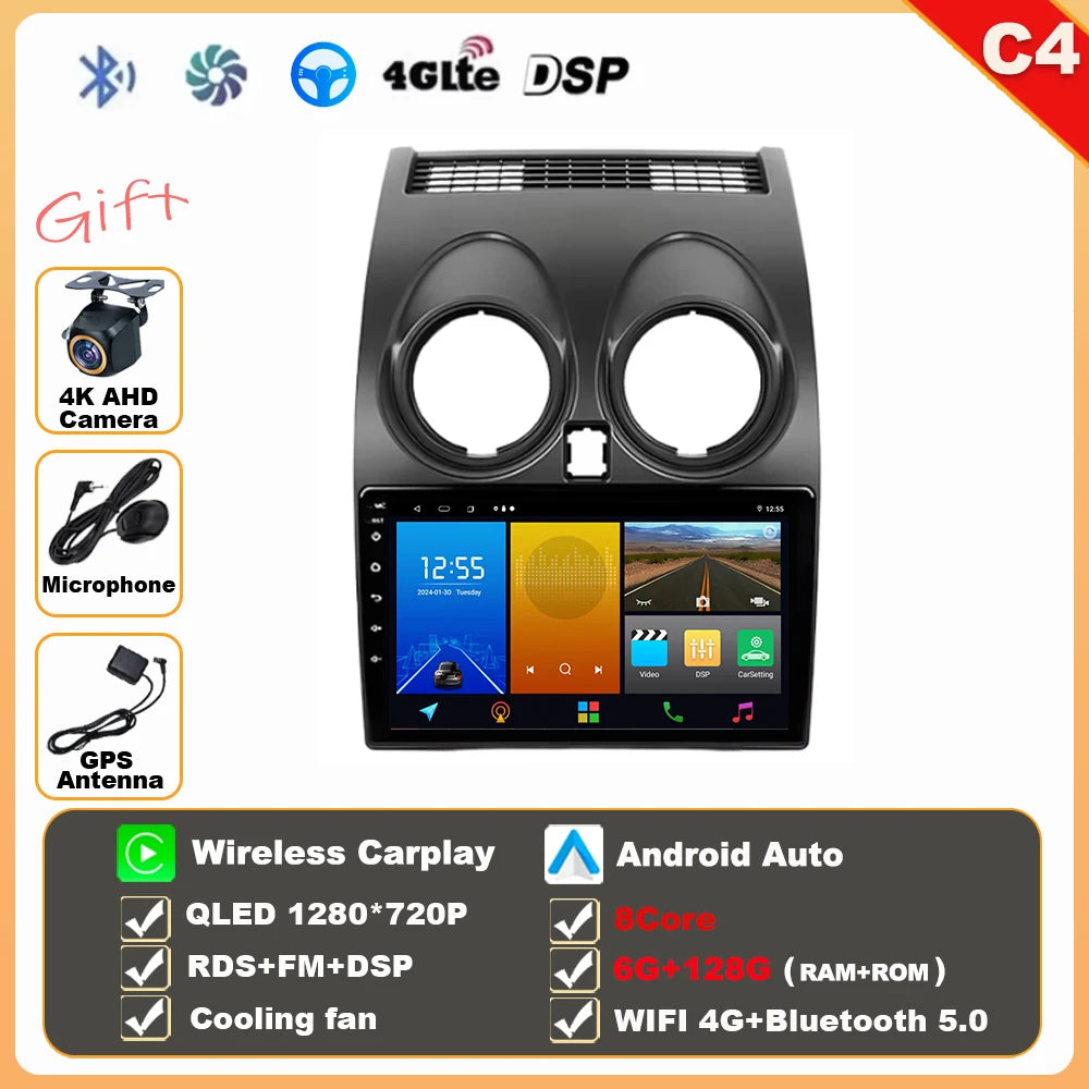 Android 16 Wireless CarPlay Android Auto Car Radio For Nissan Qashqai J10 2006 2007 2008-2013 Smart Intelligent Systems 4G GPS