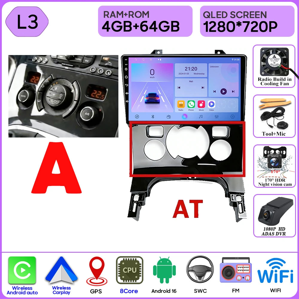 Carplay Android 16 For Peugeot 3008 5008 AT MT 2009 2012 -2016 Screen Video Car Radio GPS Navigation Car Monitor DVD DSP Stereo
