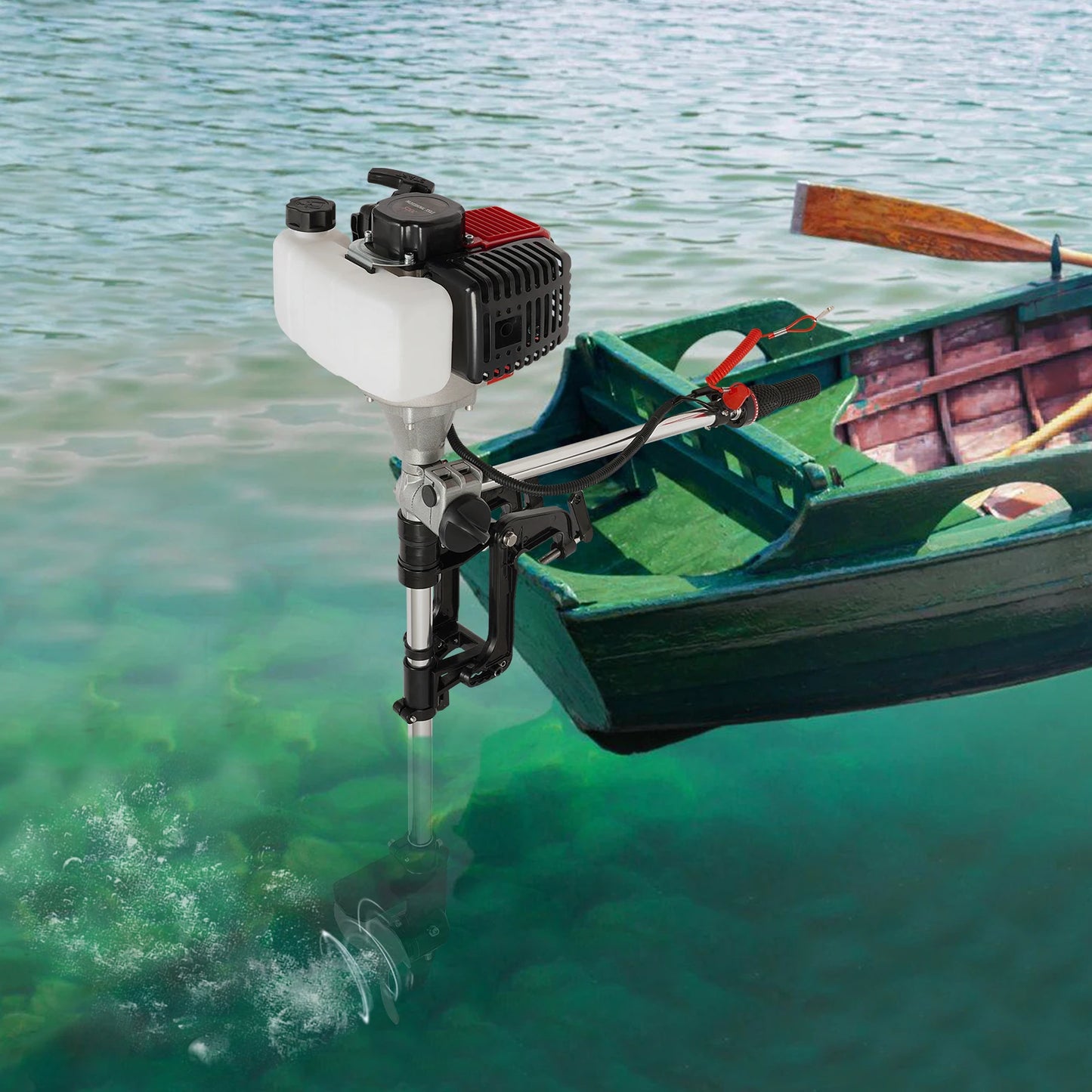 2.3 HP 2 Stroke Outboard Motor 52cc, Shunyu Forced Air Cooling 1-Cylinder All-in-One 25:1 Oil Ratio 1L Tank