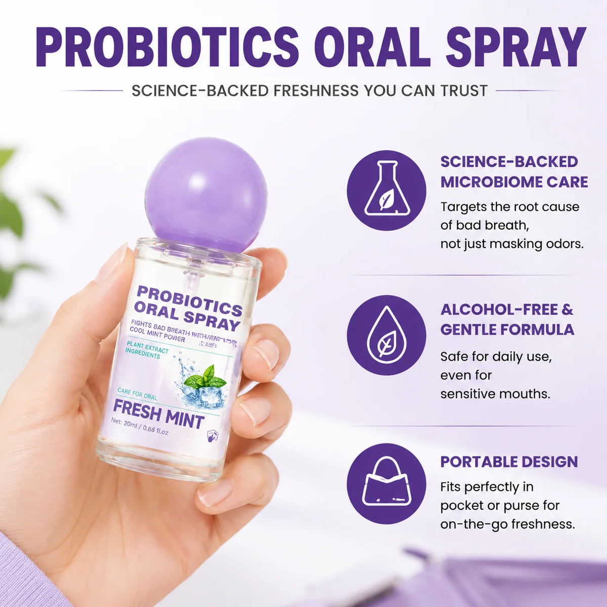 1/3/5pcs Probiotic Fresh Mint Oral Spray, Refreshing Breath Freshener for Daily Oral Care, Quick & Convenient Mouth Spray with C