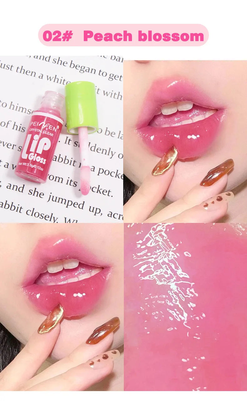 6 Pieces Glass Mirror Lip Gloss Set Hydrating Lightweight Lip Balm Glossy Shimmer Sheer Tint Peach Cherry Pink