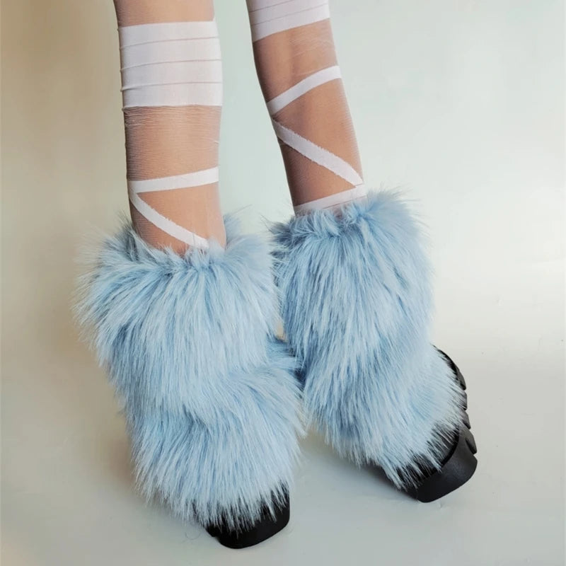 Women's Fuzzy Plush Leg Warmers - Footless Boot Toppers - photo 4