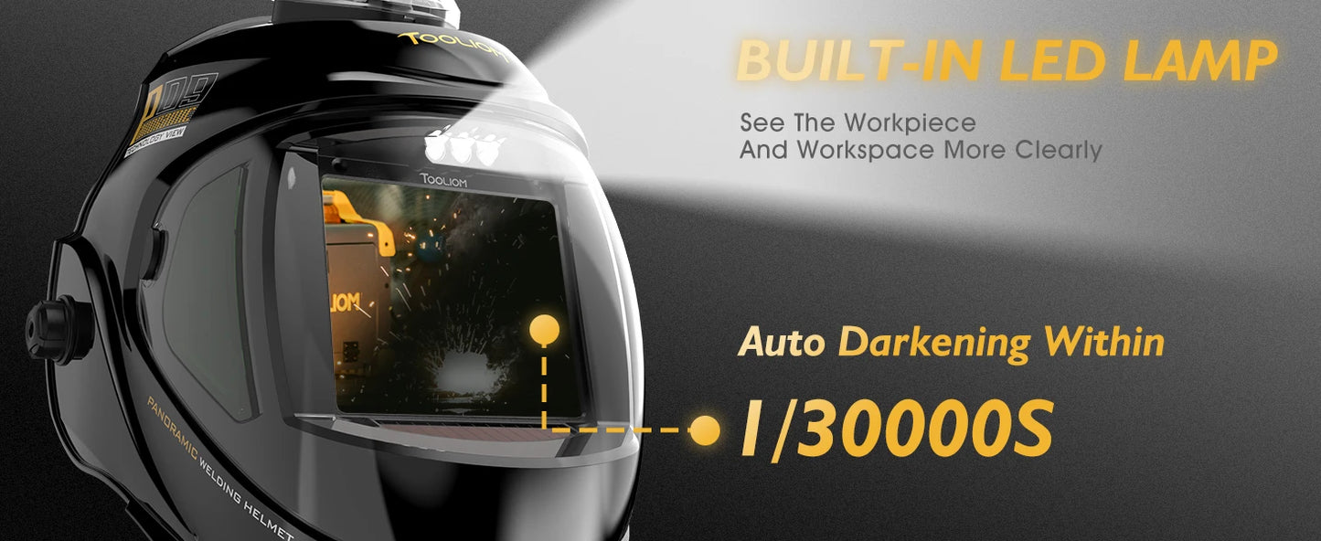 TOOLIOM Auto Darkening Welding Helmet with Light 1/1/1/1 Large Viewing 4.31" x 3.81" True Color Welding Mask Shade