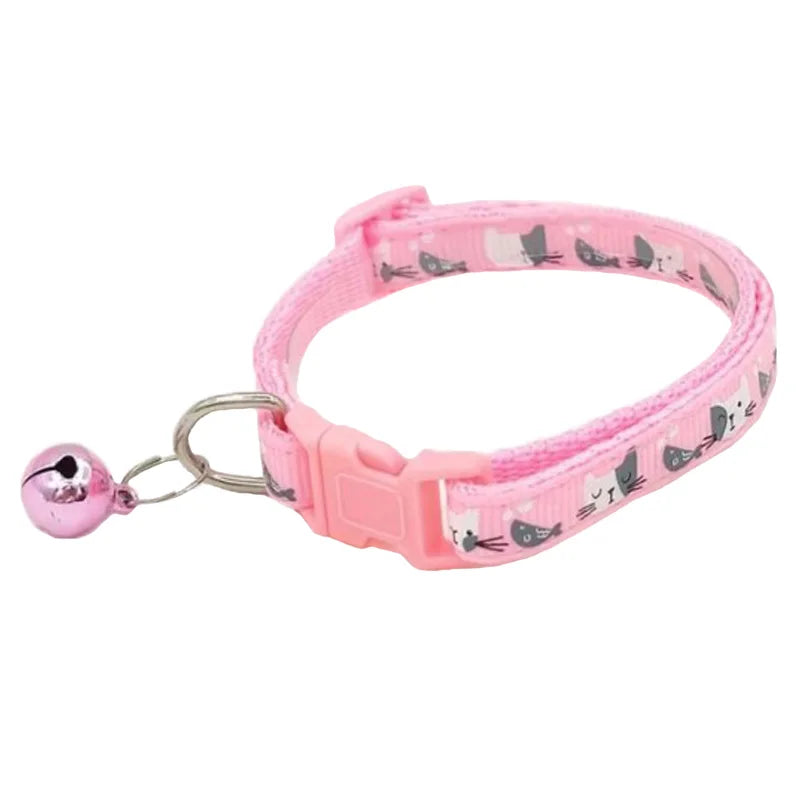 Cat Collar Colorful Cartoon Print Cats Puppy Collar with Bells Adjustable Nylon Buckle Collars Pets Dogs Neck Cat Accessories