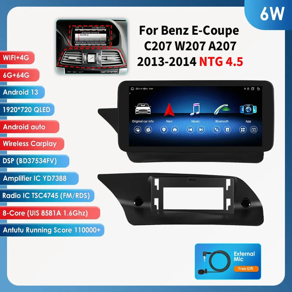 Android Car Stereo for Mercedes-Benz E-Class C207 W207 A207 (NTG 4.0/4.5/5.0) — CarPlay, Android Auto, GPS