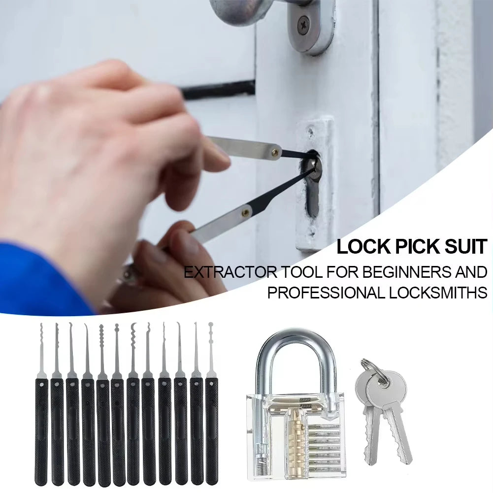 4-in-1/5-in-1 Lock Picking Kit, 10/12/15Pcs Locksmith Supplies with Transparent Lock & Storage Bag for Locksmith Training