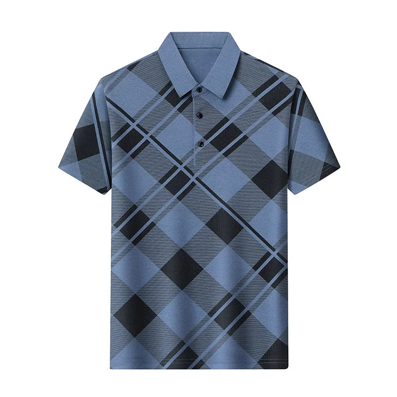 Men's Plaid Polo - Soft Elastic Woven, Retro Oversized Grid