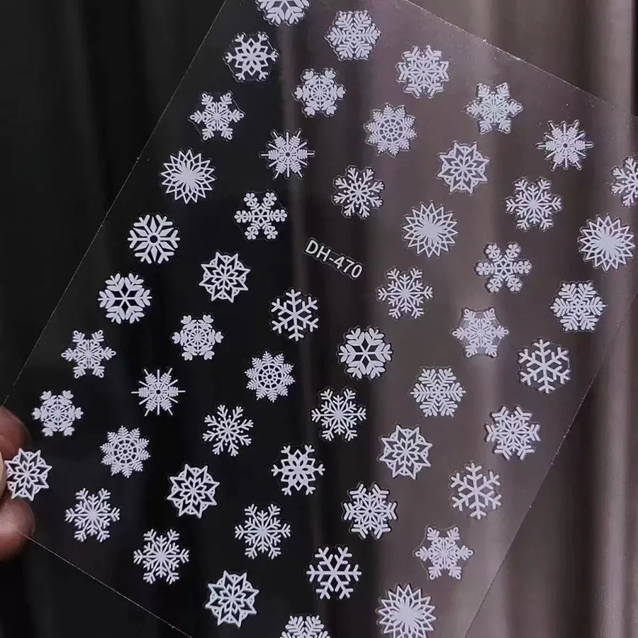 Christmas Nail Art Stickers Nail Art Supplies White Snowflakes Design Shiny Decals Manicure DIY Nail Decorations Accessories