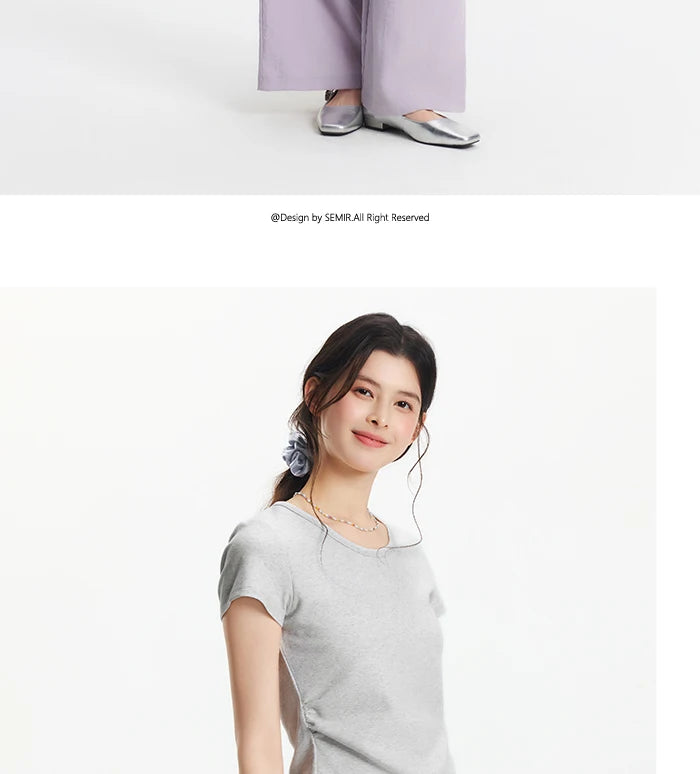 Semir Short Sleeve T-Shirt Women Cropped Slim Fit Shoulder Fit Design 2026 New Summer Embroidered Top Versatile for Chic Outfits