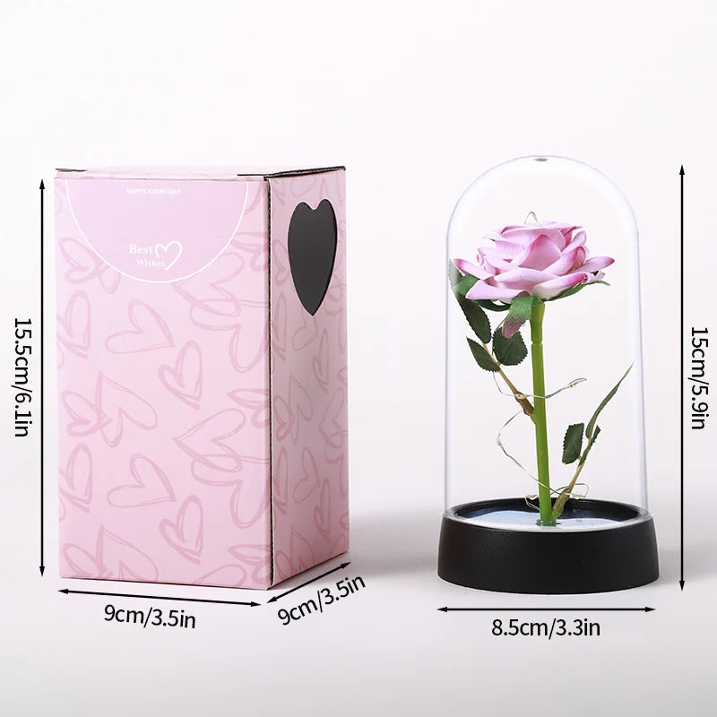 Artificial Rose Flowers Eternal Rose LED Light Foil Flower in Glass Cover Simulation Rose Flower Christmas Teachers' Day Gifts